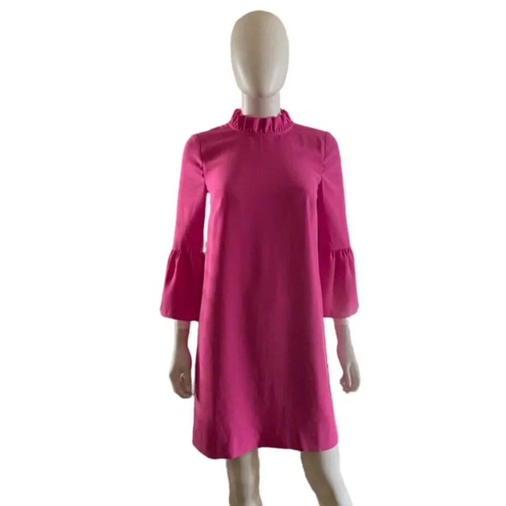 J. Crew Pink Ruffle-Neck Shift Dress in 365 Crepe 00